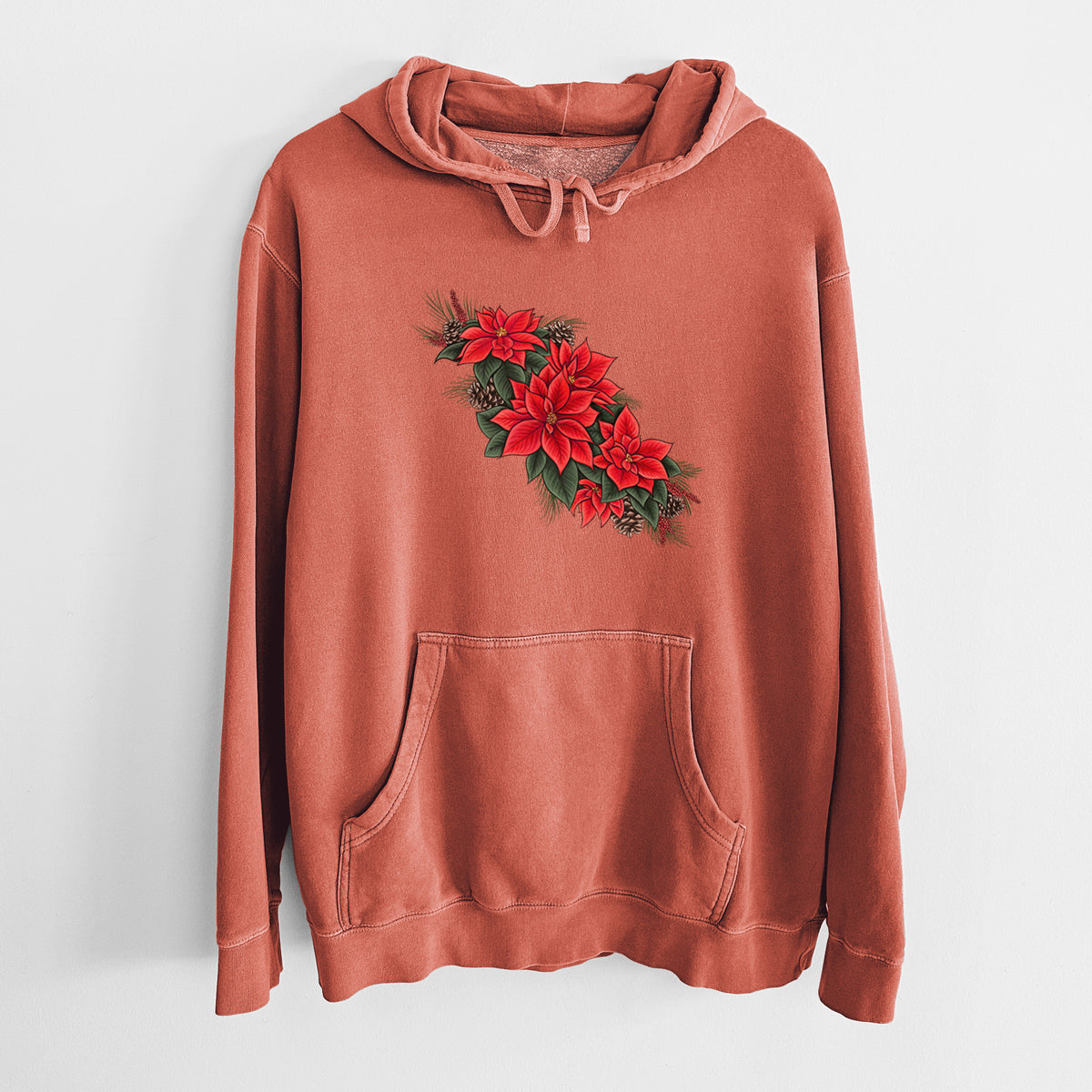Winter Poinsettias - Euphorbia pulcherrima - Unisex Pigment Dyed Hoodie