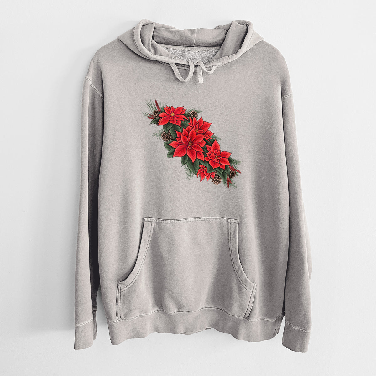 Winter Poinsettias - Euphorbia pulcherrima - Unisex Pigment Dyed Hoodie