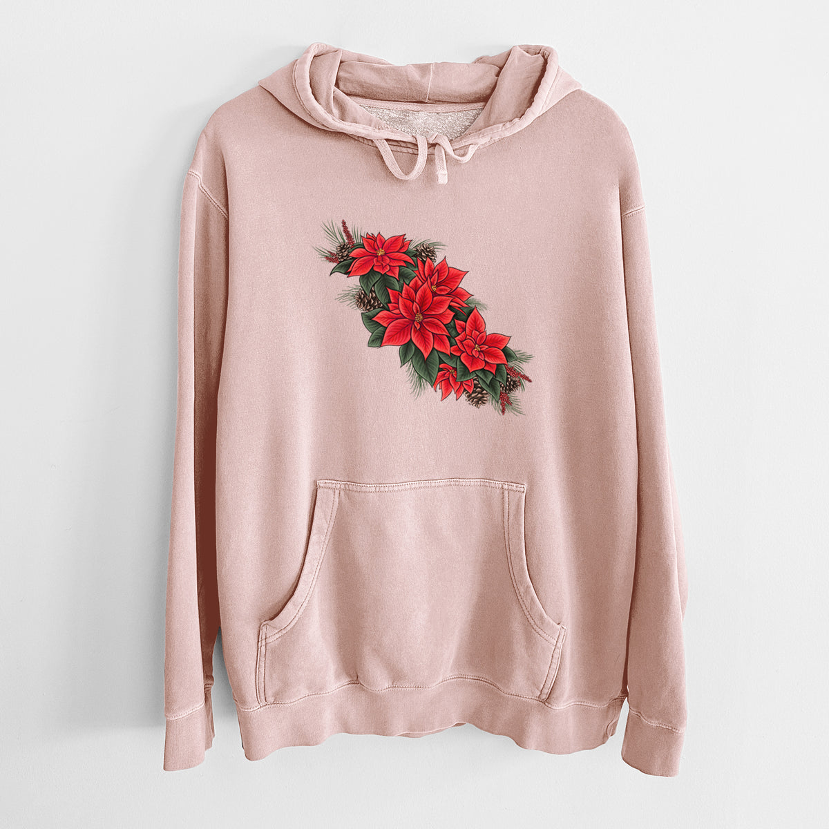 Winter Poinsettias - Euphorbia pulcherrima - Unisex Pigment Dyed Hoodie