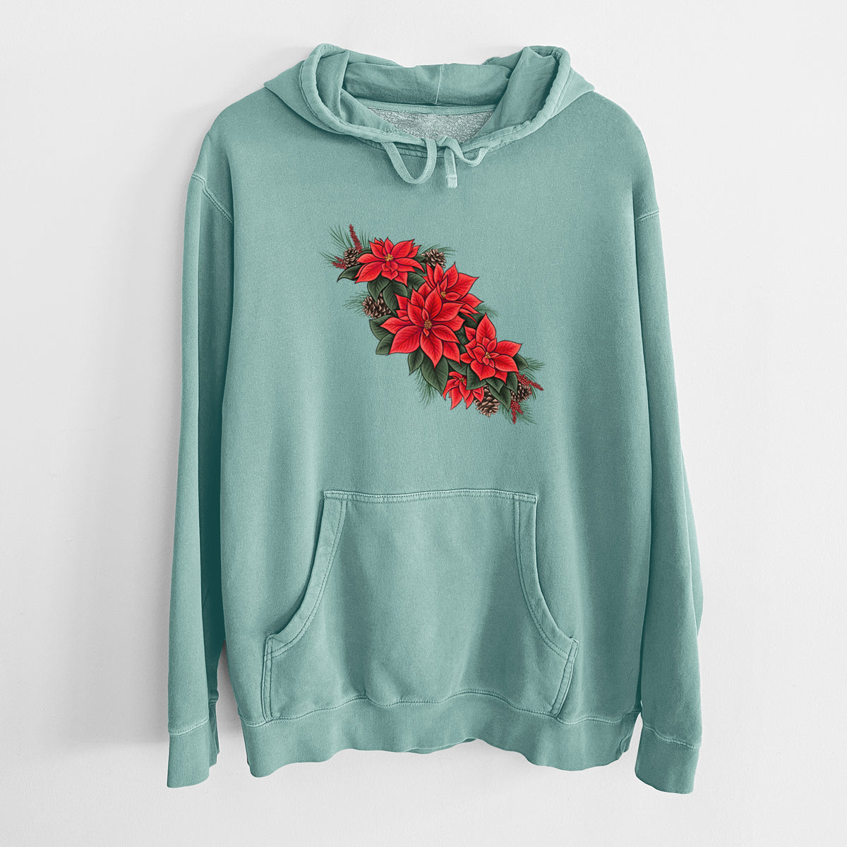 Winter Poinsettias - Euphorbia pulcherrima - Unisex Pigment Dyed Hoodie