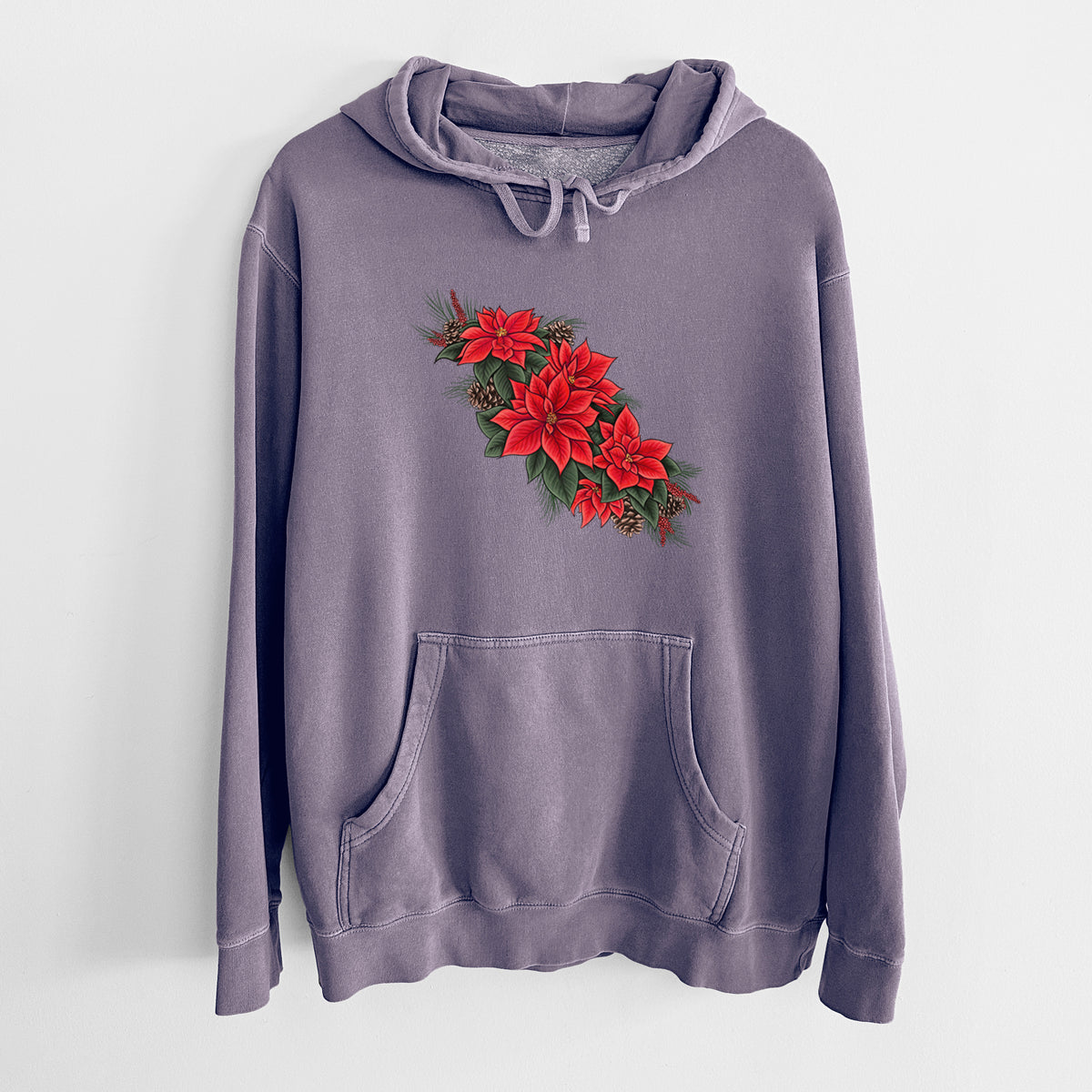 Winter Poinsettias - Euphorbia pulcherrima - Unisex Pigment Dyed Hoodie