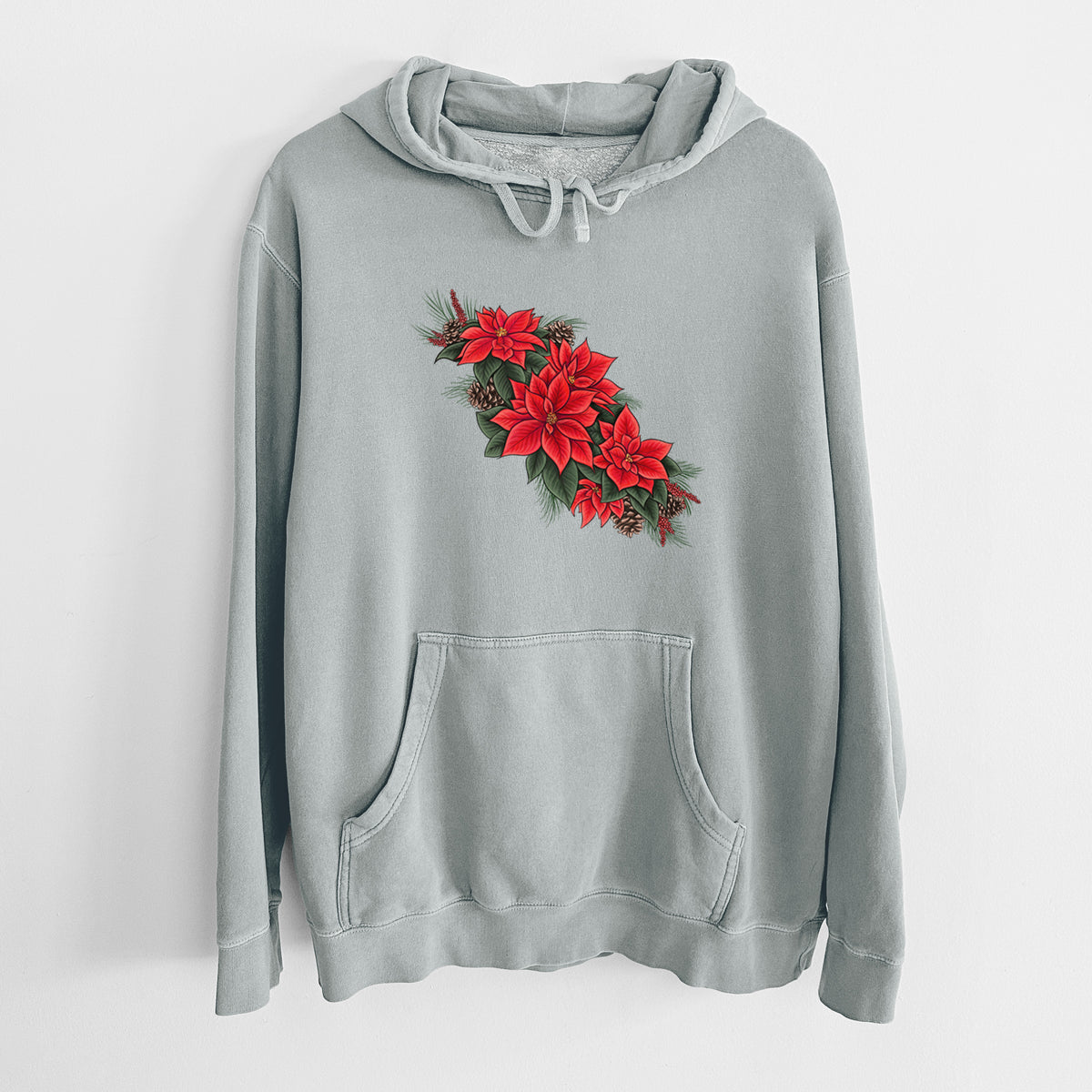 Winter Poinsettias - Euphorbia pulcherrima - Unisex Pigment Dyed Hoodie