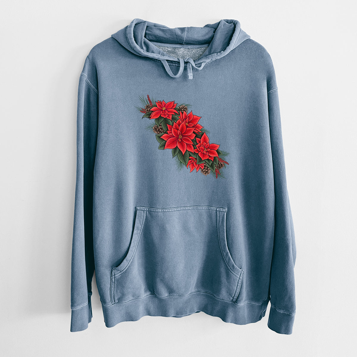 Winter Poinsettias - Euphorbia pulcherrima - Unisex Pigment Dyed Hoodie