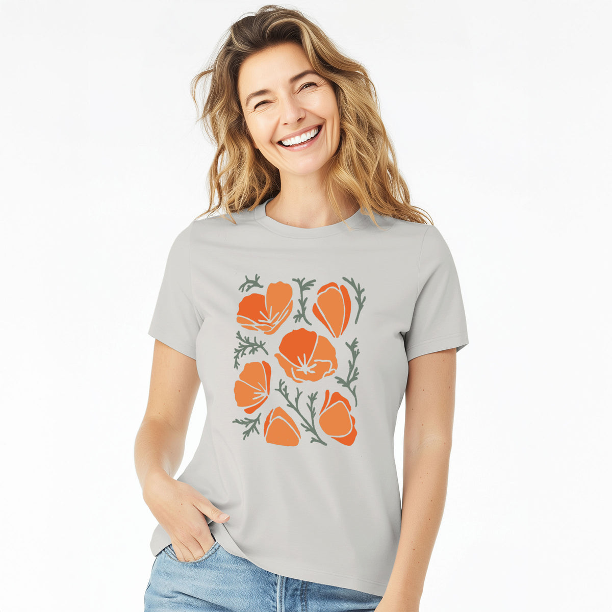 Poppy Vibes - Women's Lightweight Relaxed Fit 100% Cotton Crewneck