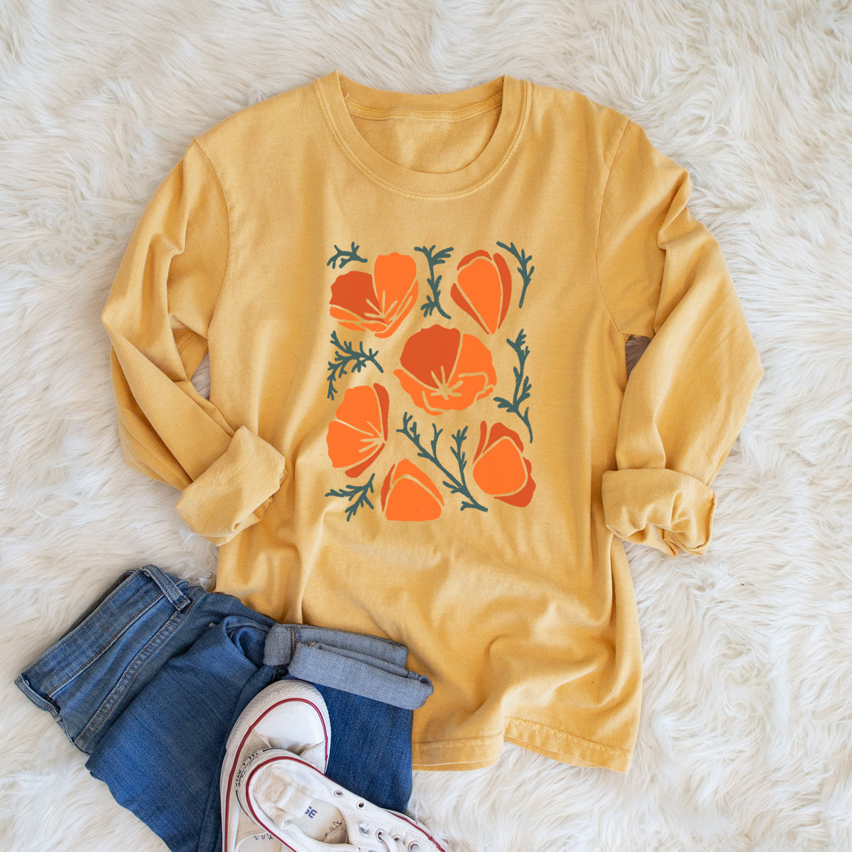 Poppy Vibes - Men&#39;s Heavyweight 100% Cotton Long Sleeve