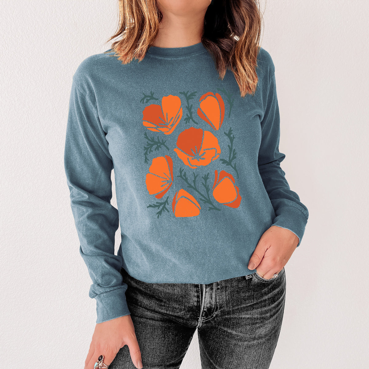 Poppy Vibes - Men&#39;s Heavyweight 100% Cotton Long Sleeve