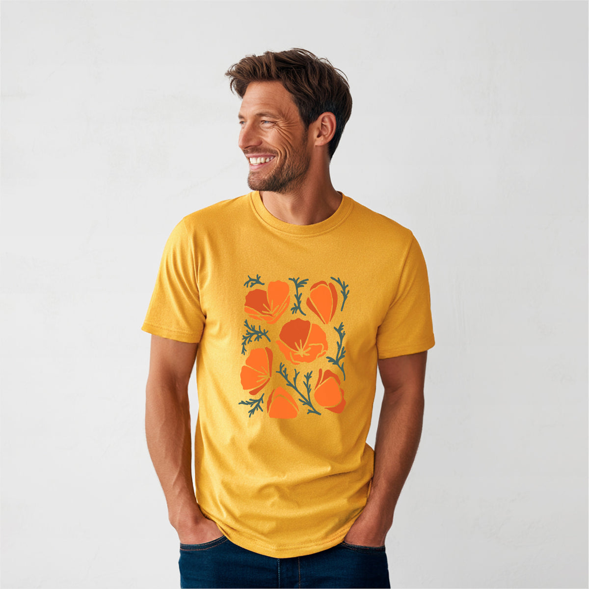 Poppy Vibes - Heavyweight Men&#39;s 100% Organic Cotton Tee