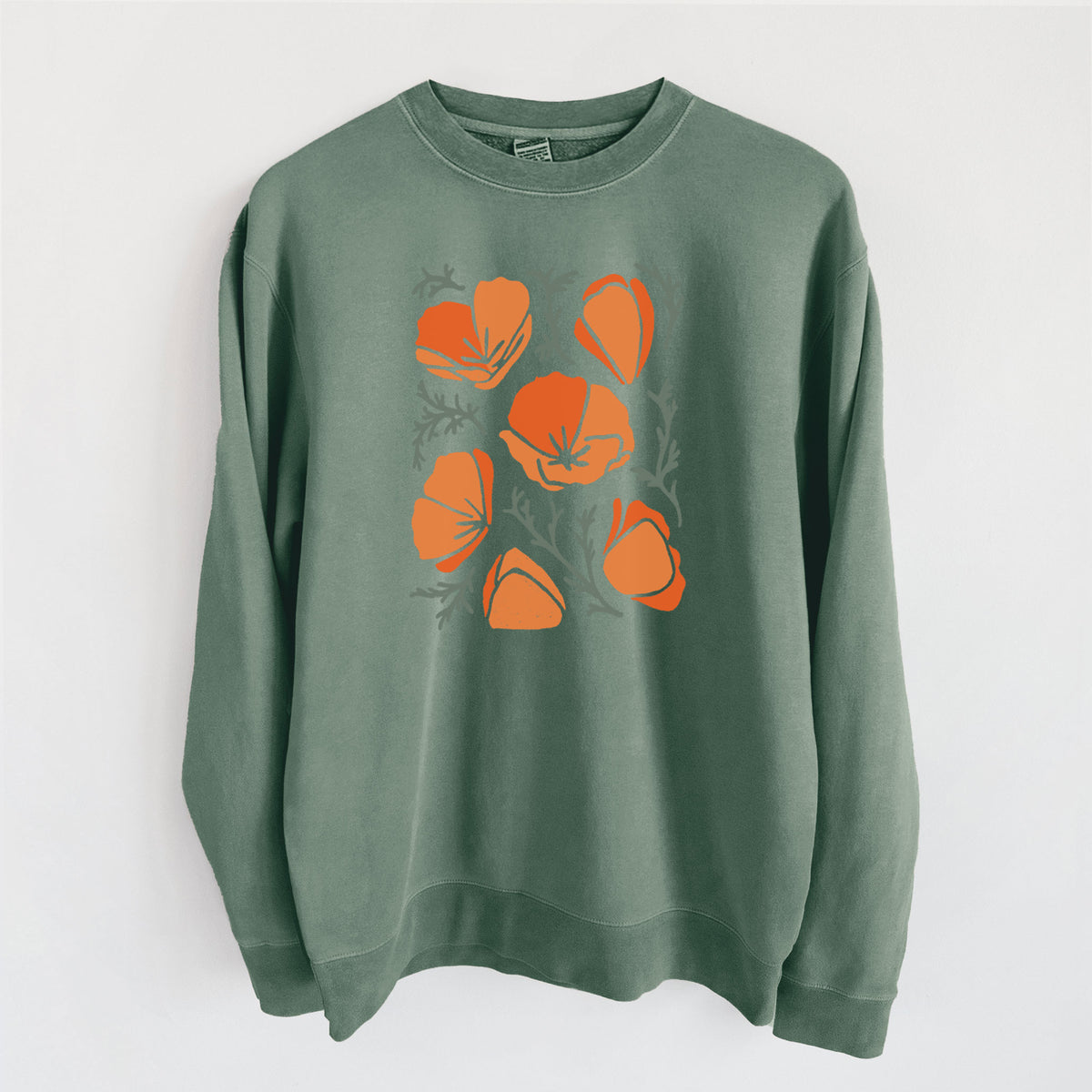 Poppy Vibes - Unisex Pigment Dyed Crew Sweatshirt in Alpine Green
