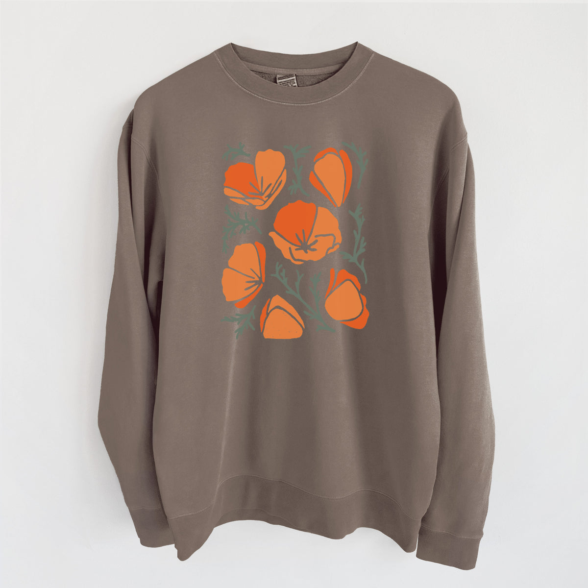 Poppy Vibes - Unisex Pigment Dyed Crew Sweatshirt in Espresso