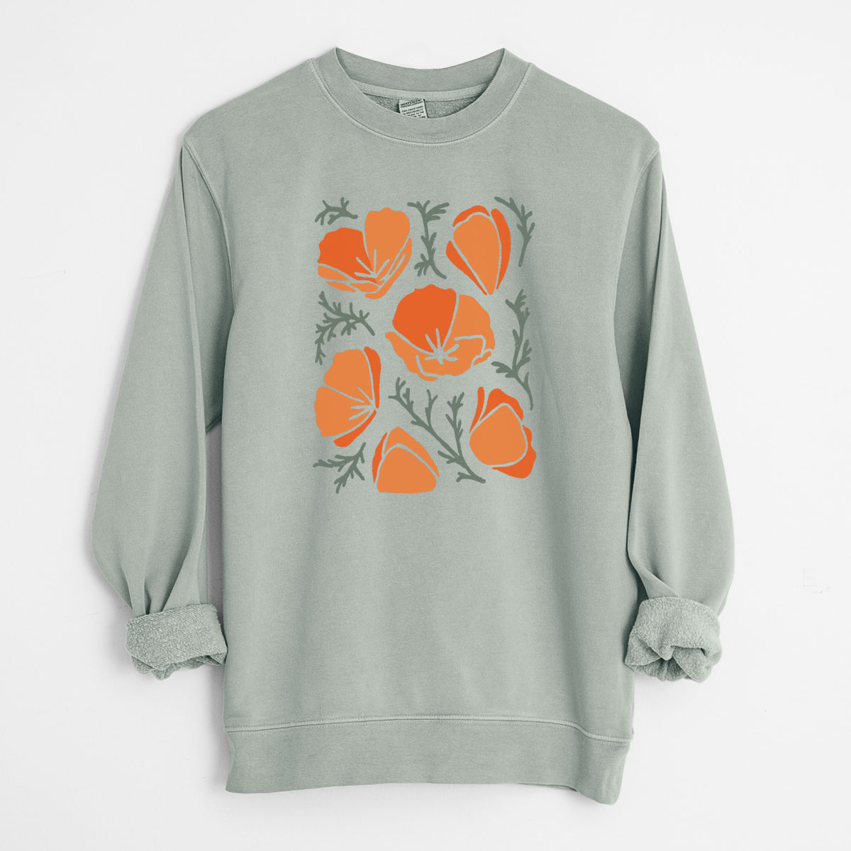Poppy Vibes - Unisex Pigment Dyed Crew Sweatshirt in Sage