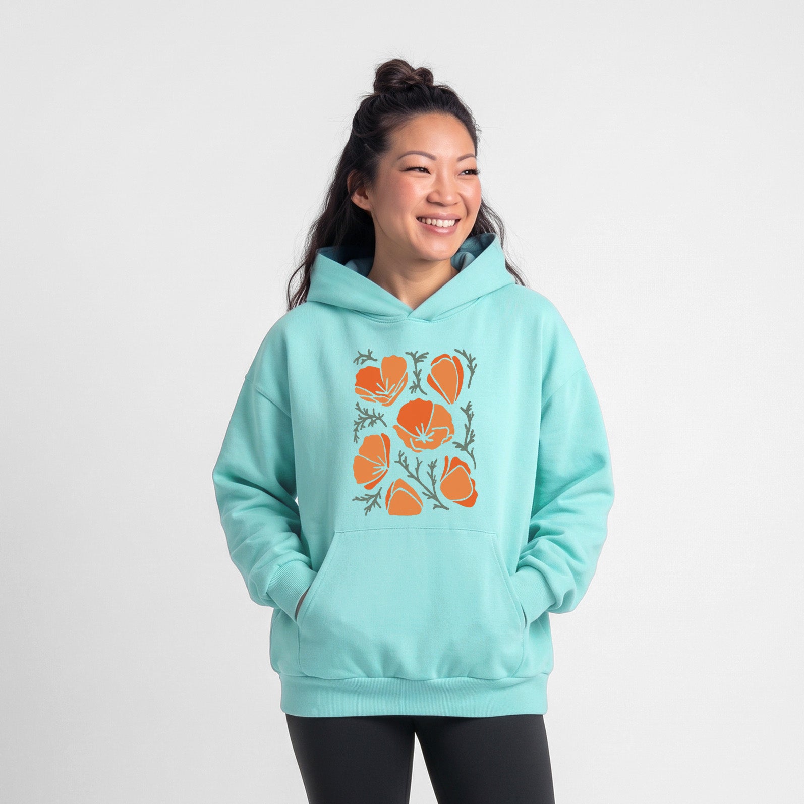 Poppy Vibes - Statement Midweight Hoodie in Violet, laid flat, showing the oversized boxy fit and front kangaroo pocket.
