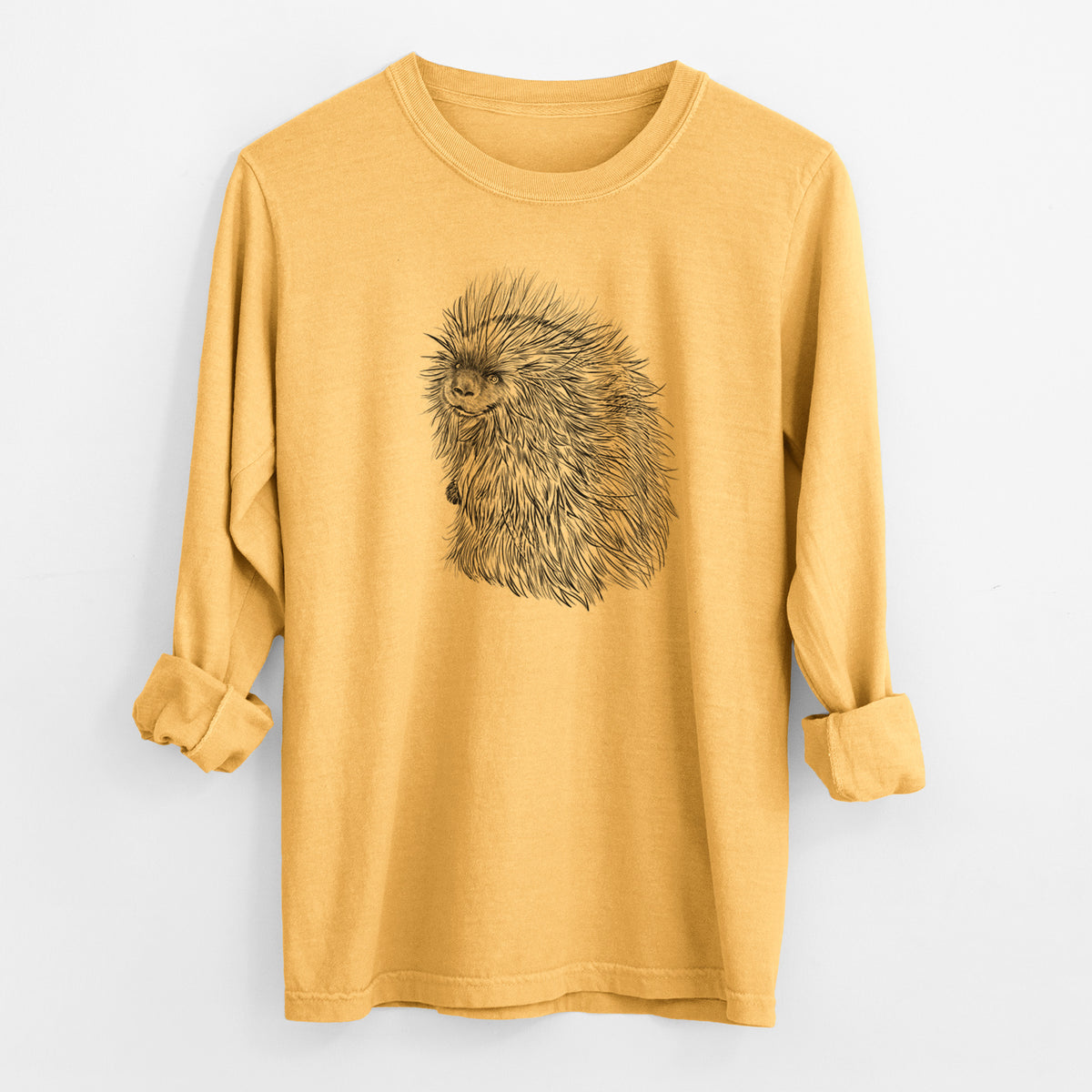 North American Porcupine - Erethizon dorsatum - Men&#39;s Heavyweight 100% Cotton Long Sleeve