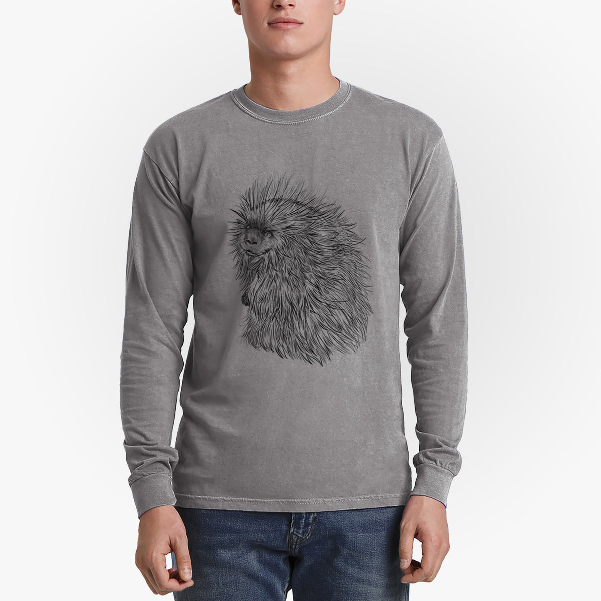 North American Porcupine - Erethizon dorsatum - Men&#39;s Heavyweight 100% Cotton Long Sleeve