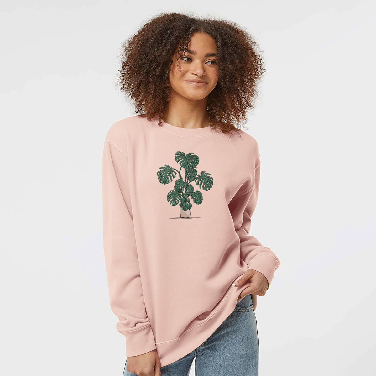 Potted Monstera Plant - Unisex Pigment Dyed Crew Sweatshirt