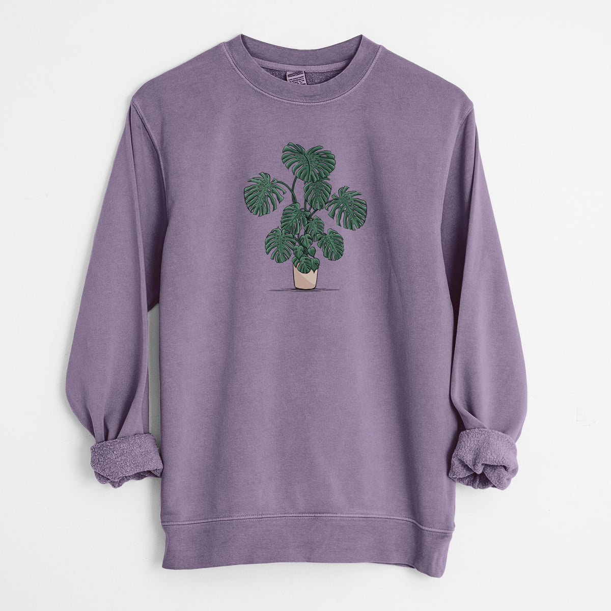 Potted Monstera Plant - Unisex Pigment Dyed Crew Sweatshirt