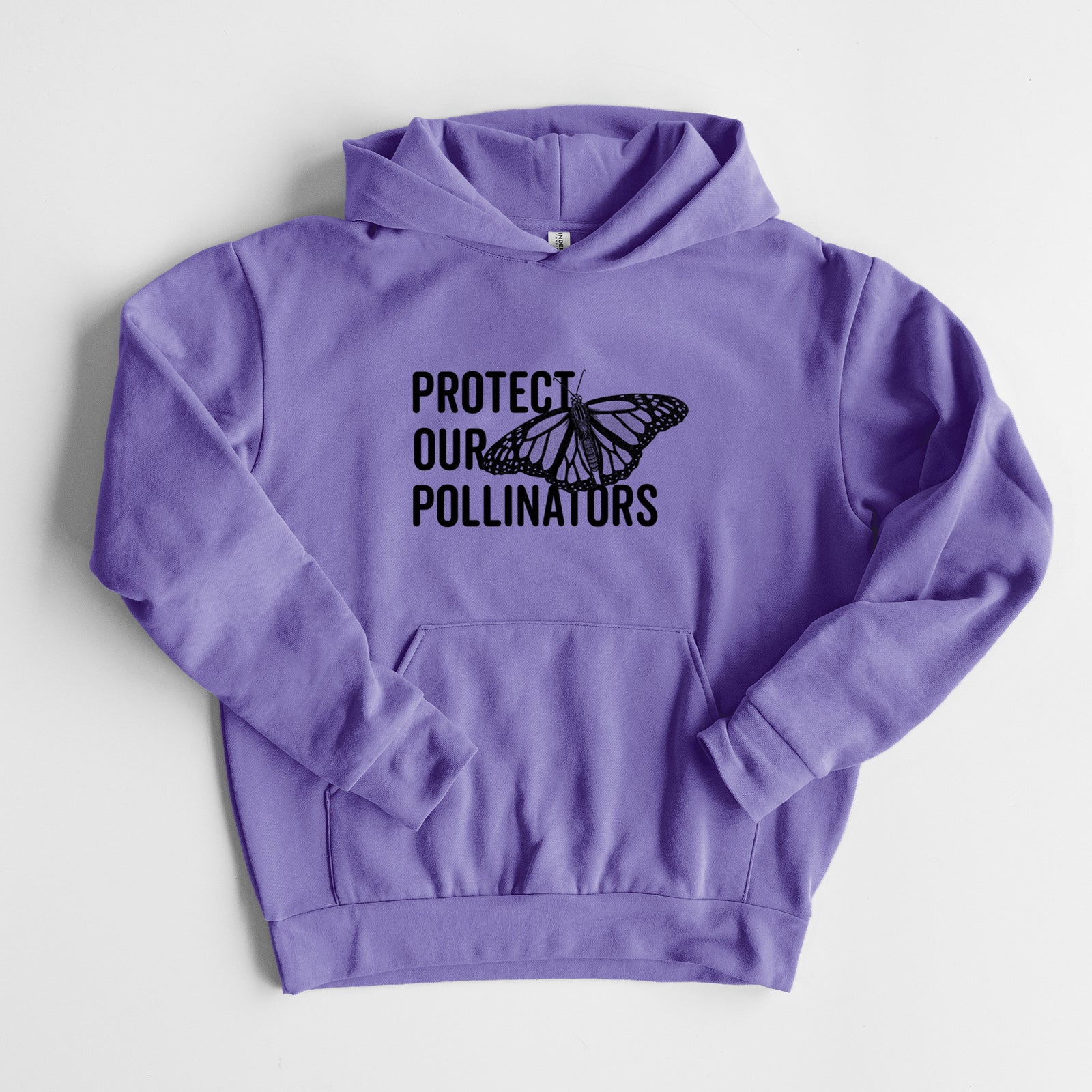 Protect our Pollinators - Statement Midweight Hoodie in Violet, laid flat, showing the oversized boxy fit and front kangaroo pocket.