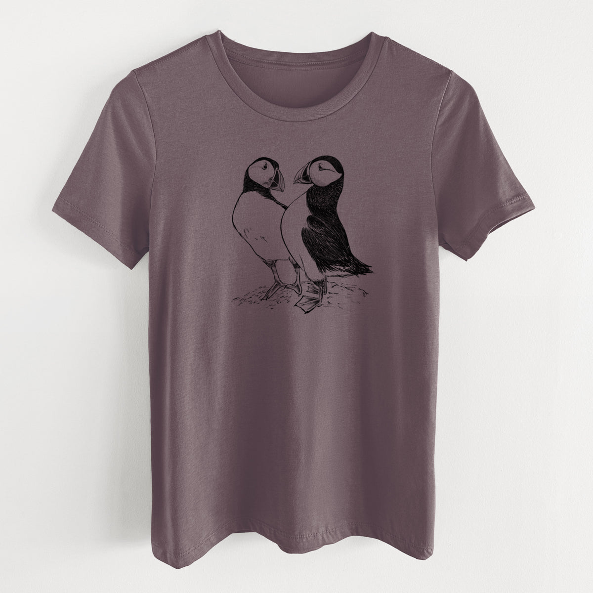 Atlantic Puffins Pair - Fratercula arctica - Women&#39;s Lightweight Relaxed Fit 100% Cotton Crewneck