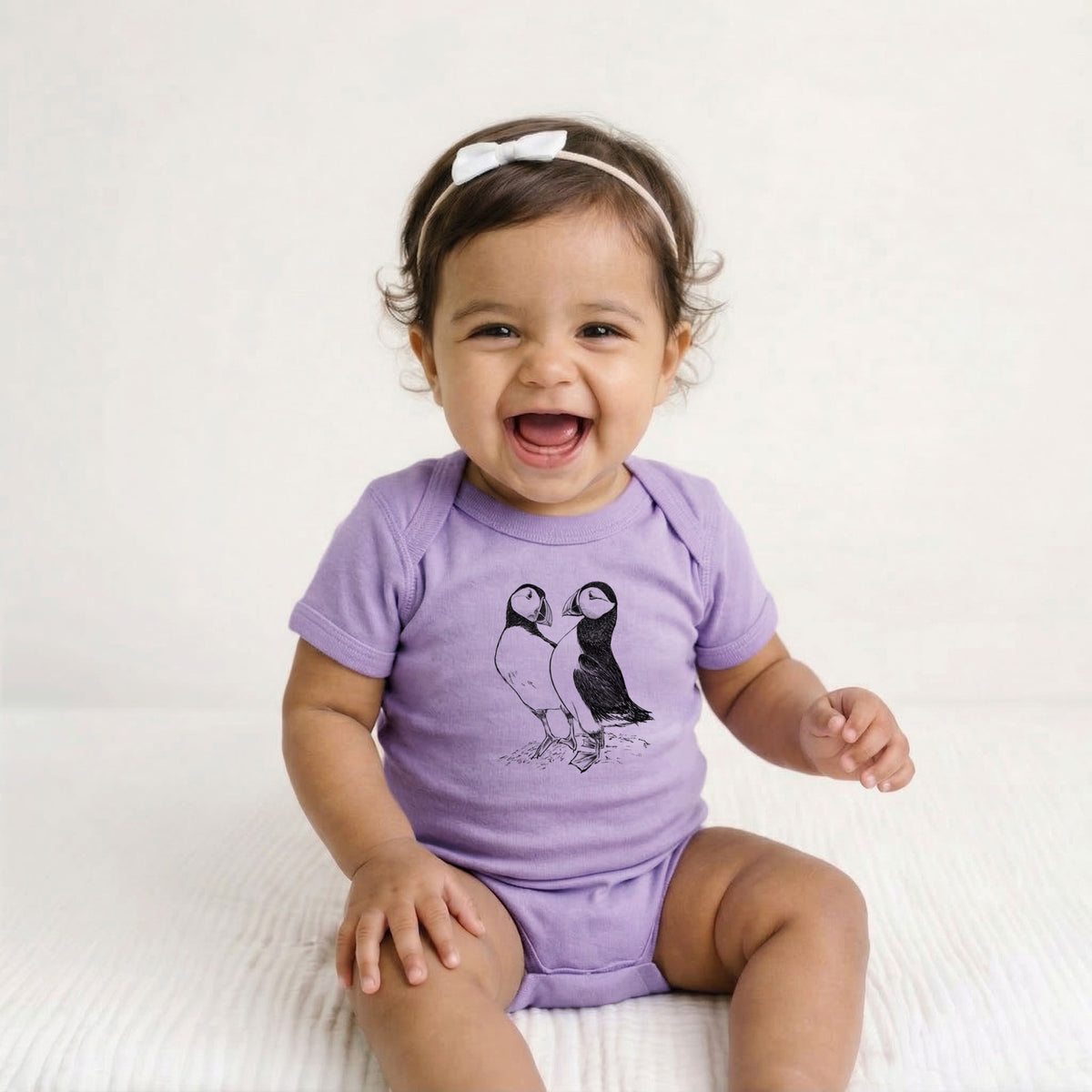 Atlantic Puffins Pair - Fratercula arctica - Baby Fine Jersey Bodysuit