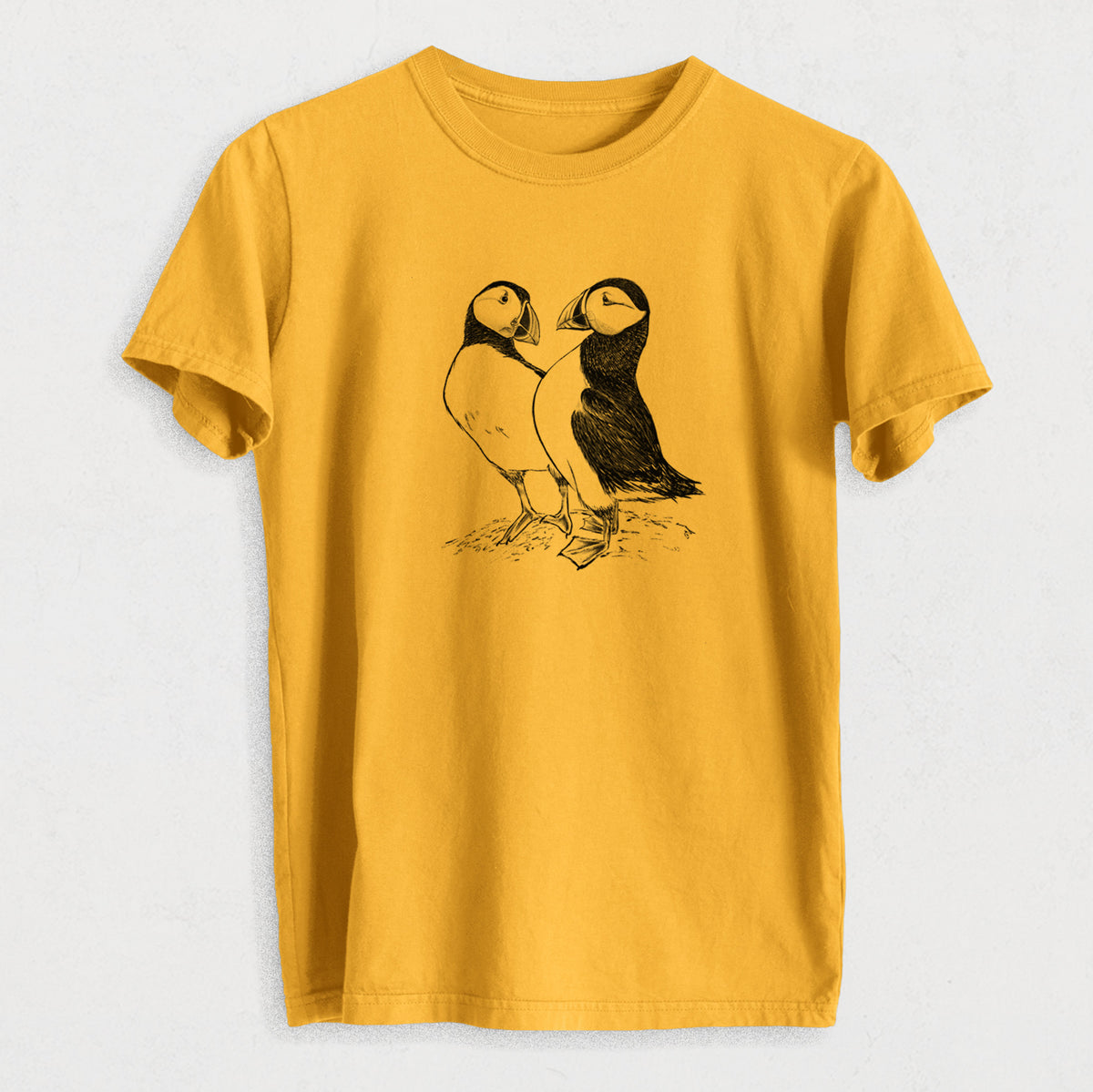 Atlantic Puffins Pair - Fratercula arctica - Heavyweight Men&#39;s 100% Organic Cotton Tee