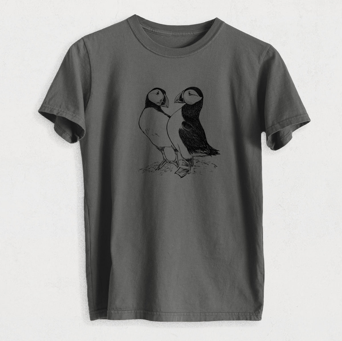 Atlantic Puffins Pair - Fratercula arctica - Heavyweight Men&#39;s 100% Organic Cotton Tee