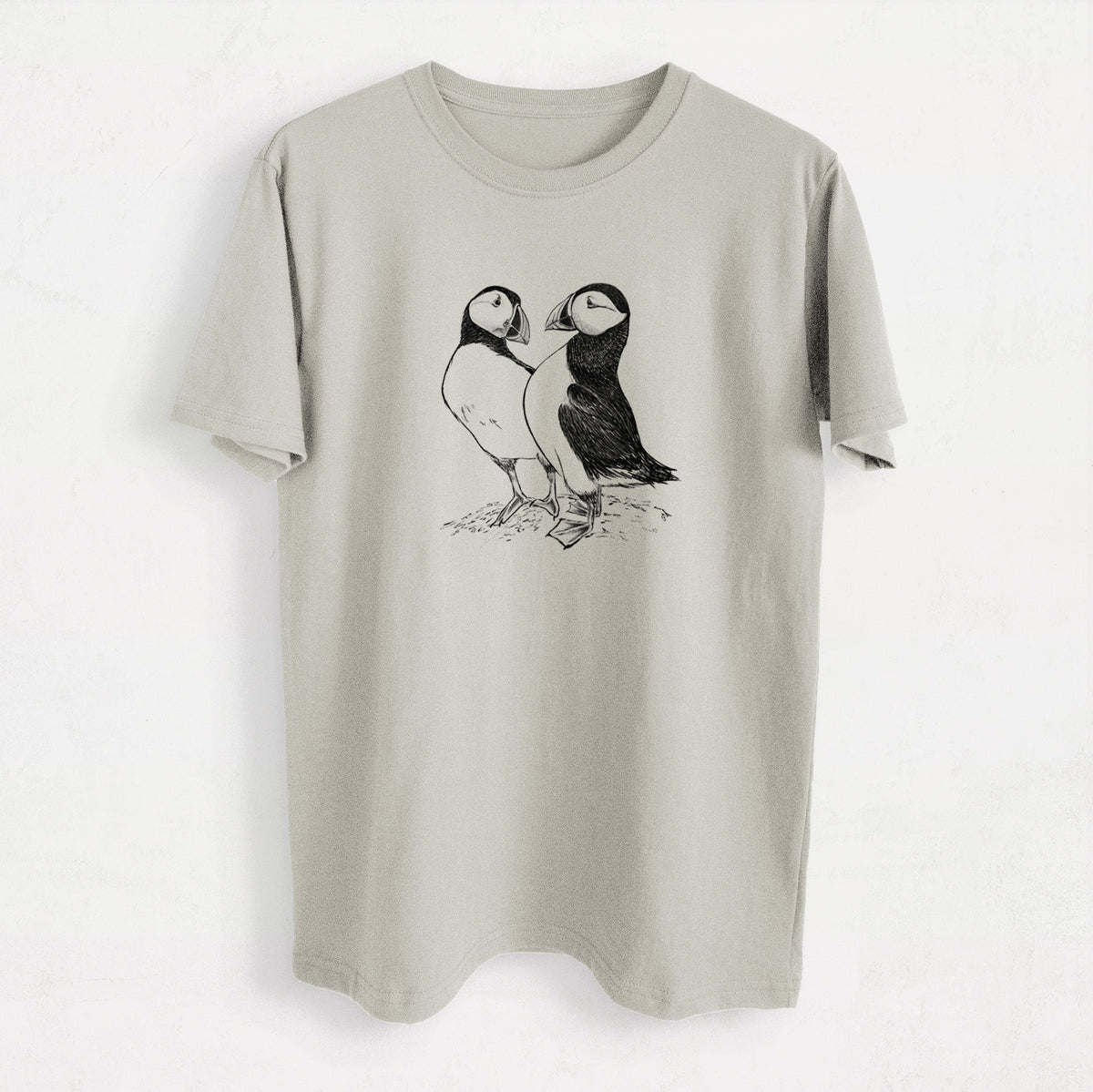 Atlantic Puffins Pair - Fratercula arctica - Heavyweight Men&#39;s 100% Organic Cotton Tee