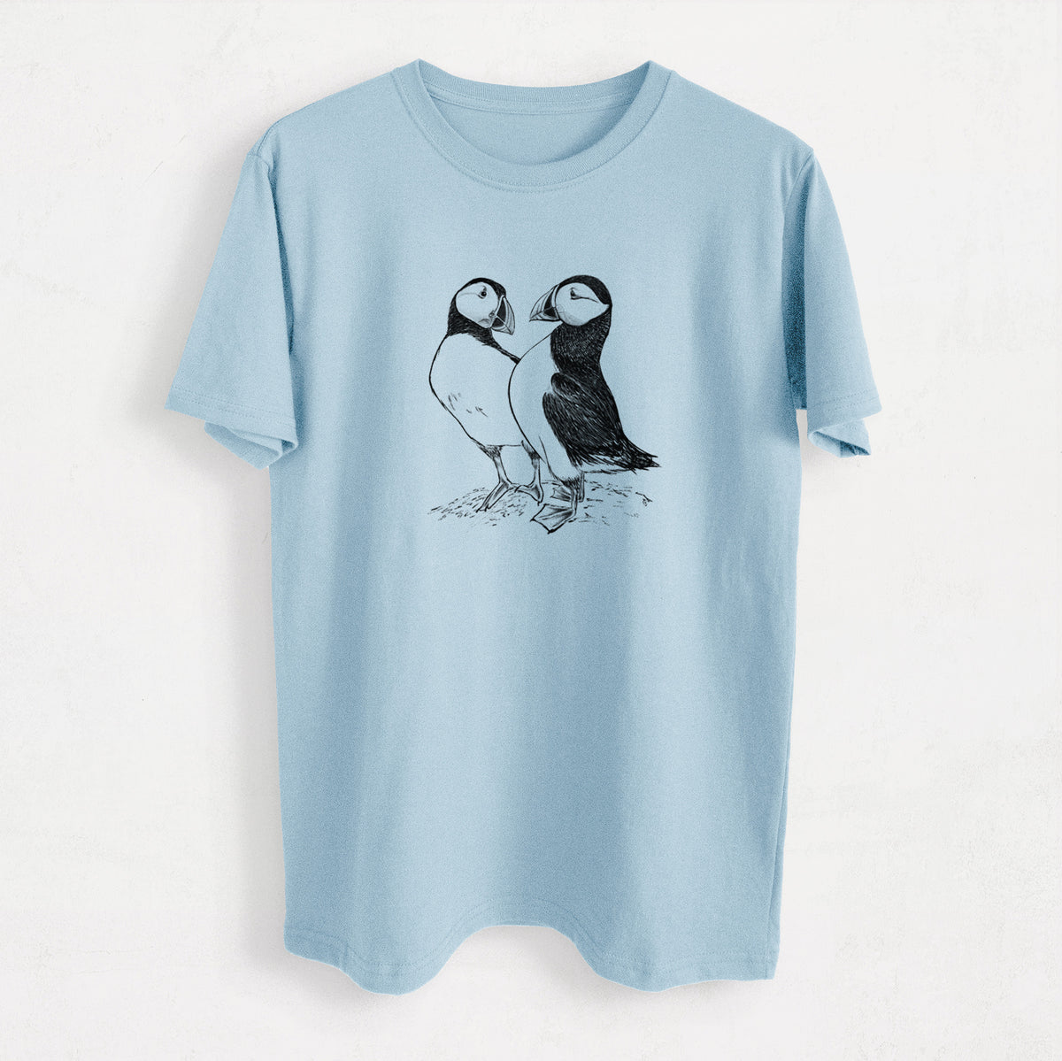 Atlantic Puffins Pair - Fratercula arctica - Heavyweight Men&#39;s 100% Organic Cotton Tee