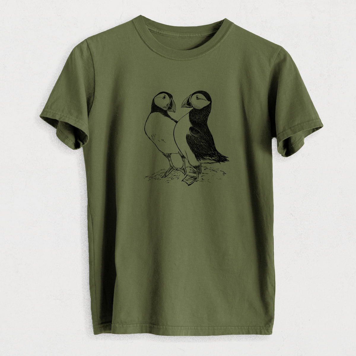 Atlantic Puffins Pair - Fratercula arctica - Heavyweight Men&#39;s 100% Organic Cotton Tee
