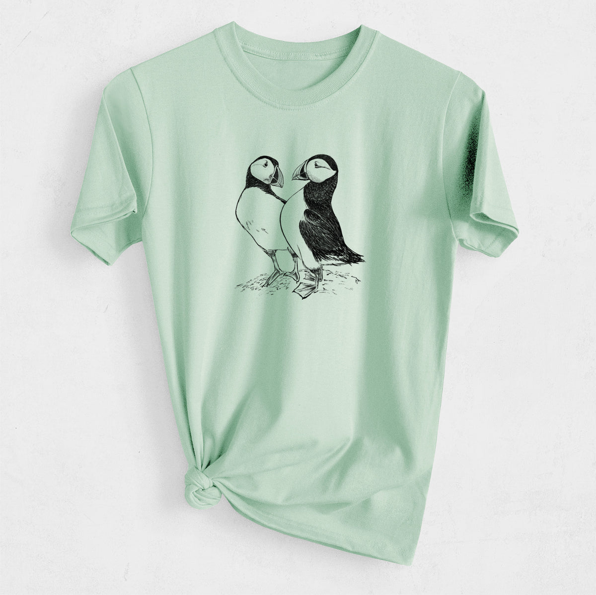 Atlantic Puffins Pair - Fratercula arctica - Heavyweight Men&#39;s 100% Organic Cotton Tee