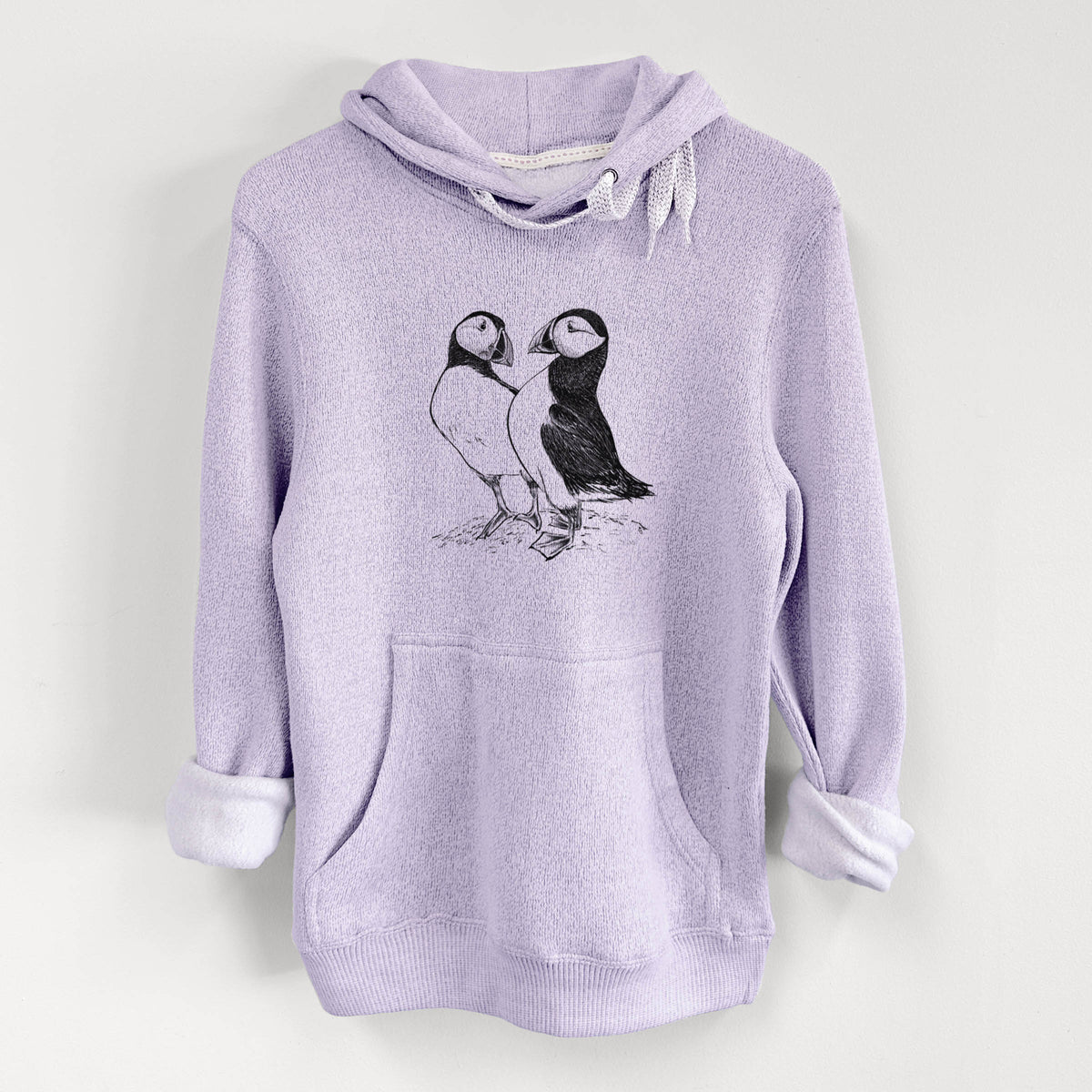 Atlantic Puffins Pair - Fratercula arctica - Knit Hoodie