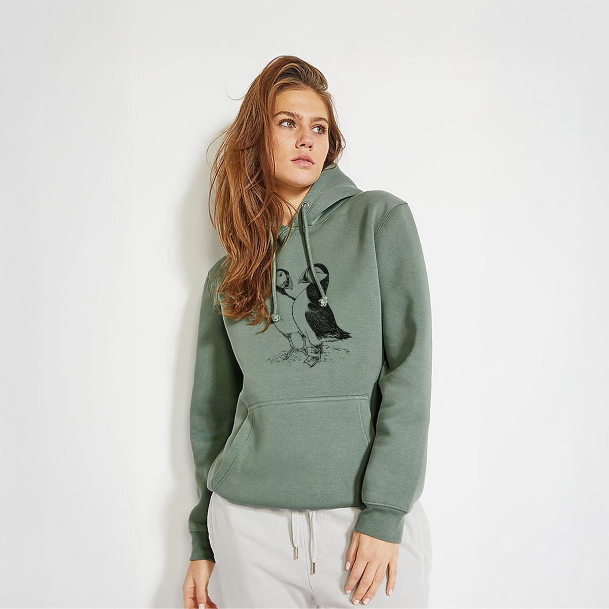 Atlantic Puffins Pair - Fratercula arctica - Heavyweight Fleece Hoodie