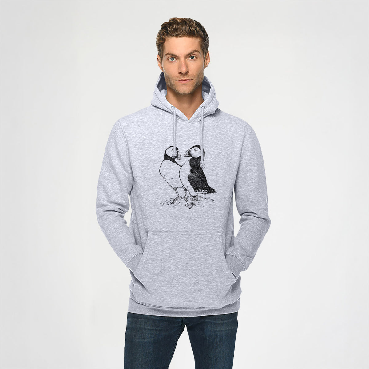 Atlantic Puffins Pair - Fratercula arctica - Heavyweight Fleece Hoodie