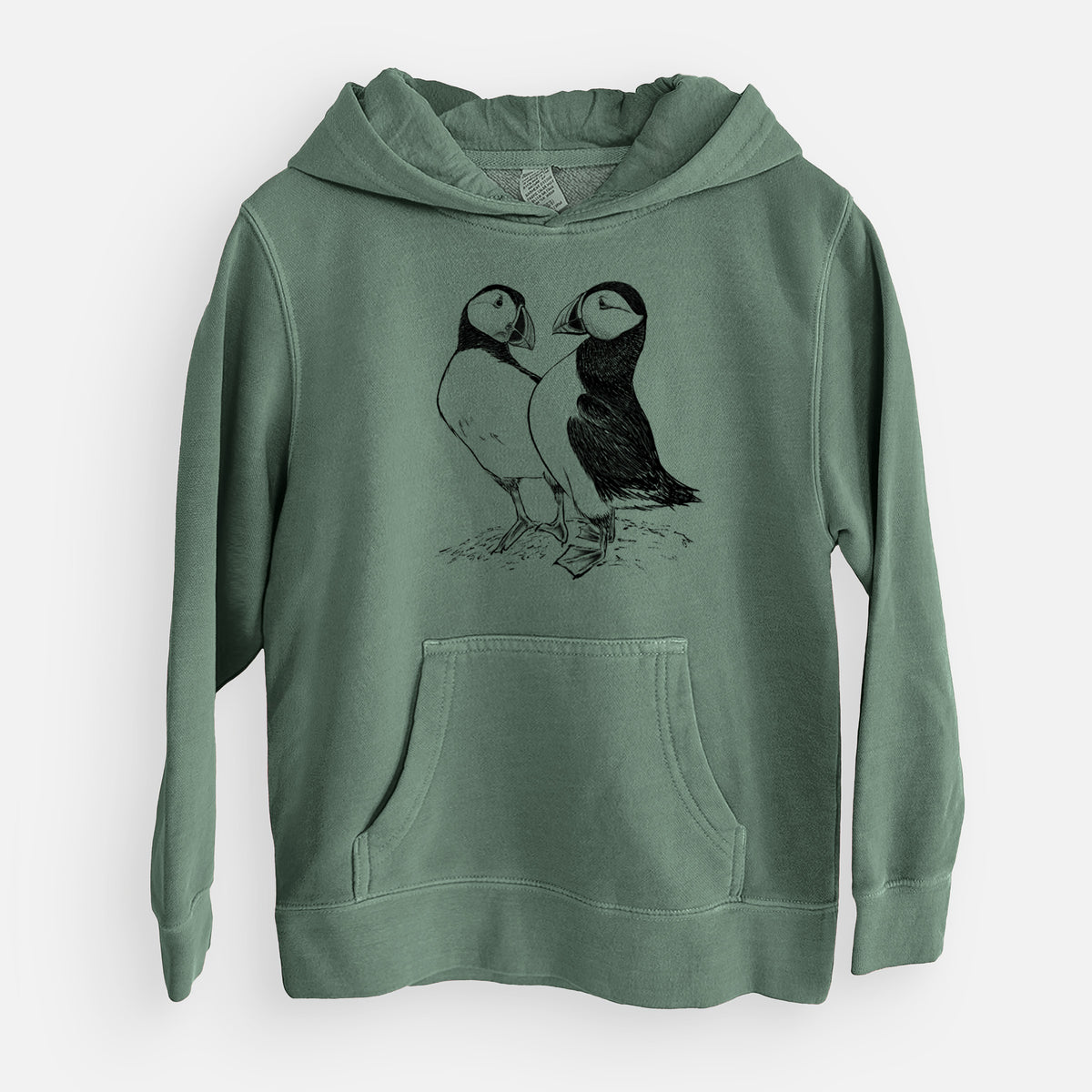 Atlantic Puffins Pair - Fratercula arctica - Youth Pigment Dyed Hoodie