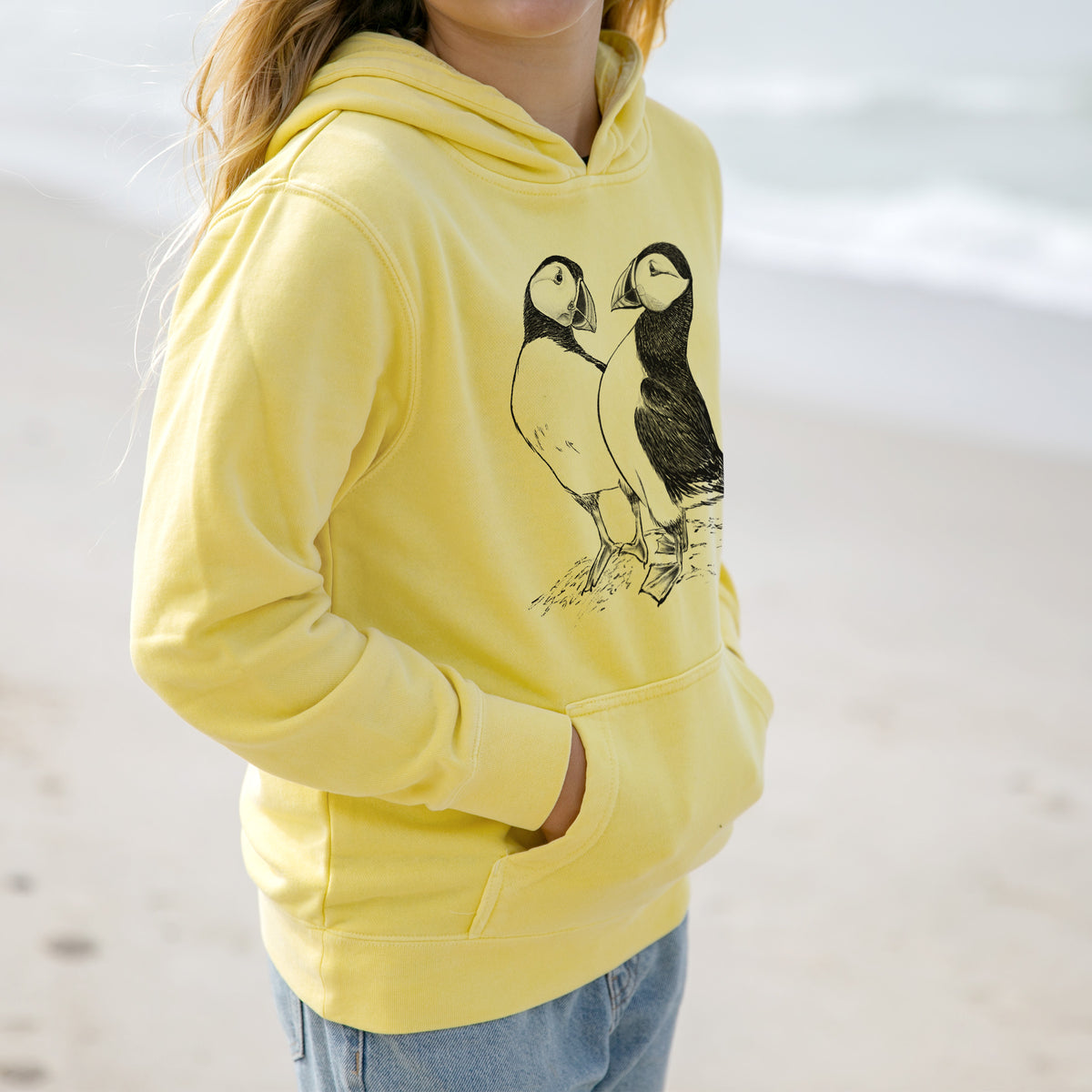 Atlantic Puffins Pair - Fratercula arctica - Youth Pigment Dyed Hoodie