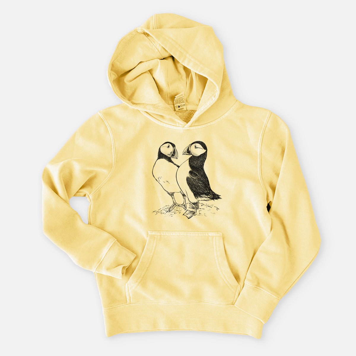 Atlantic Puffins Pair - Fratercula arctica - Youth Pigment Dyed Hoodie