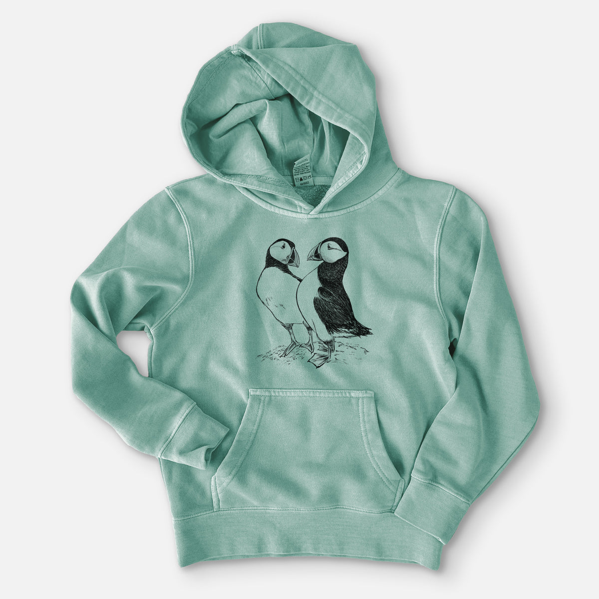 Atlantic Puffins Pair - Fratercula arctica - Youth Pigment Dyed Hoodie