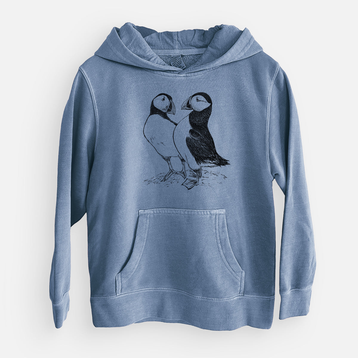 Atlantic Puffins Pair - Fratercula arctica - Youth Pigment Dyed Hoodie