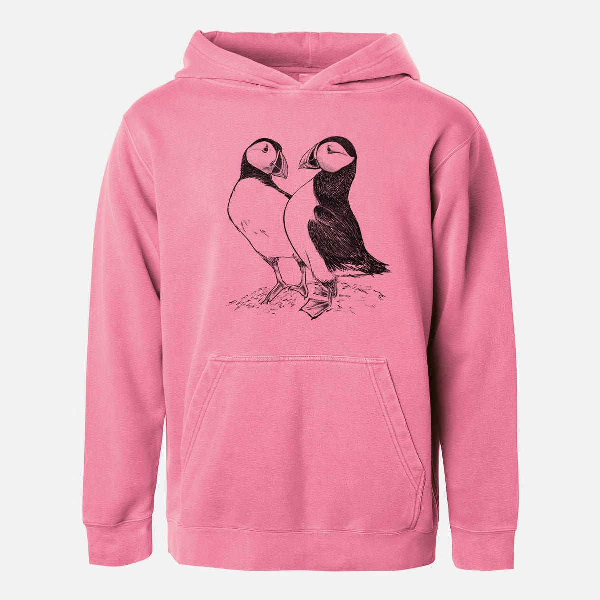 Atlantic Puffins Pair - Fratercula arctica - Youth Pigment Dyed Hoodie