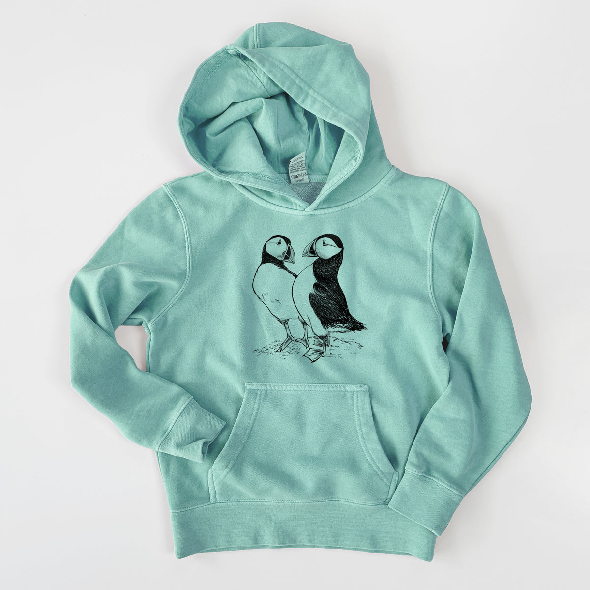 Atlantic Puffins Pair - Fratercula arctica - Youth Pigment Dyed Hoodie