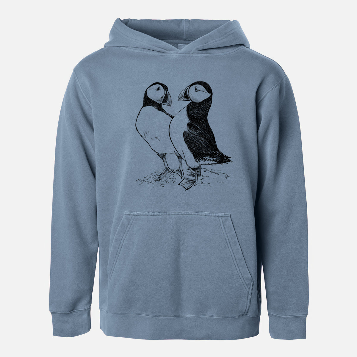 Atlantic Puffins Pair - Fratercula arctica - Youth Pigment Dyed Hoodie