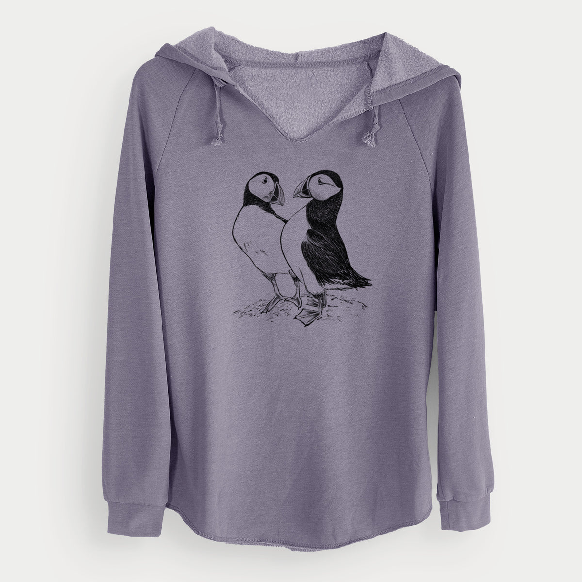 Atlantic Puffins Pair - Fratercula arctica - Cali Wave Hooded Sweatshirt