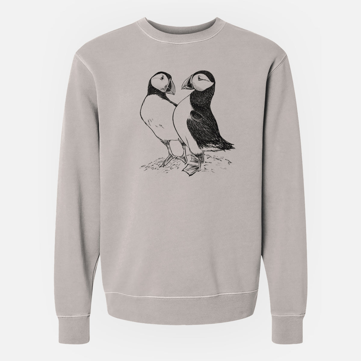 Atlantic Puffins Pair - Fratercula arctica - Unisex Pigment Dyed Crew Sweatshirt