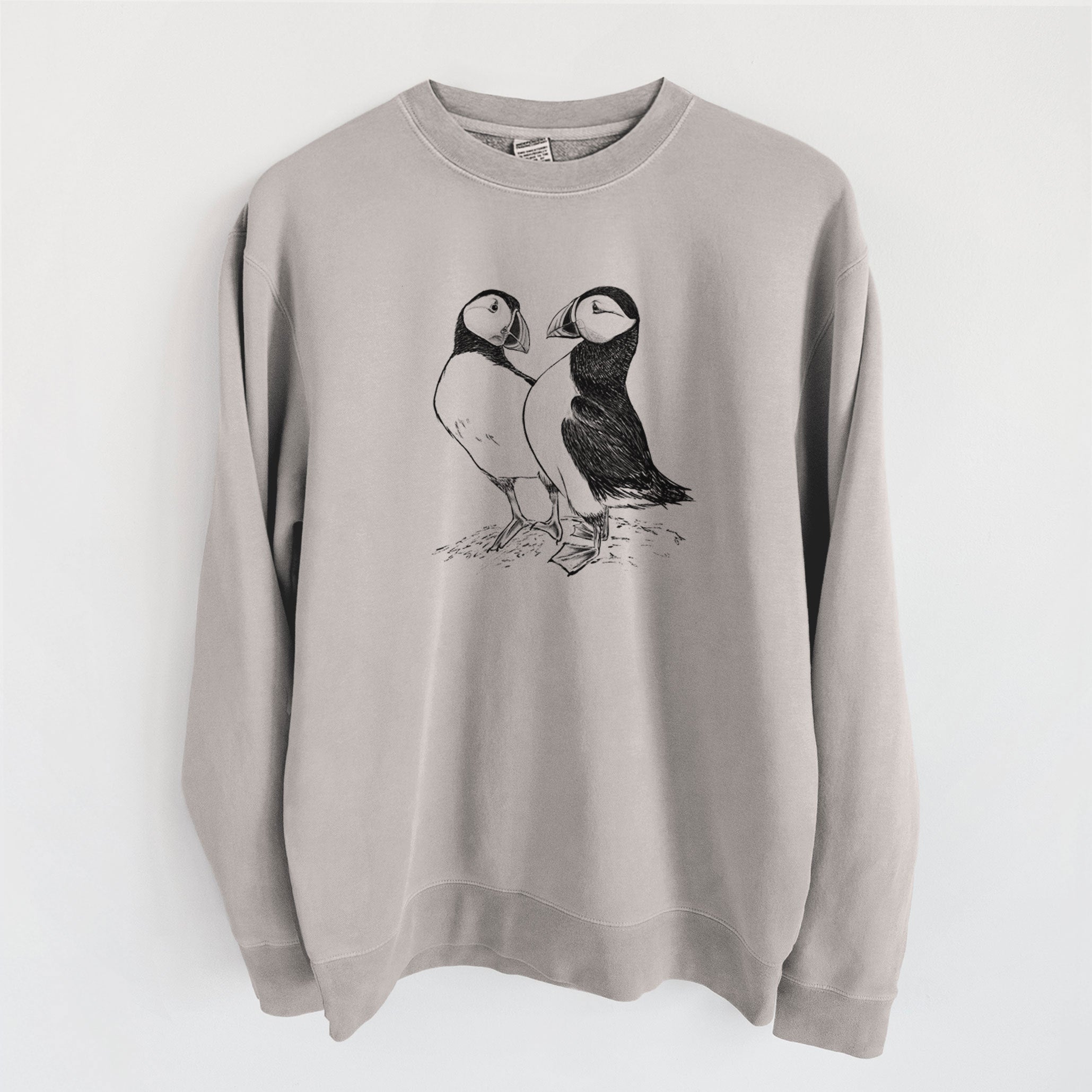 Atlantic Puffins Pair - Fratercula arctica - Unisex Pigment Dyed Crew Sweatshirt