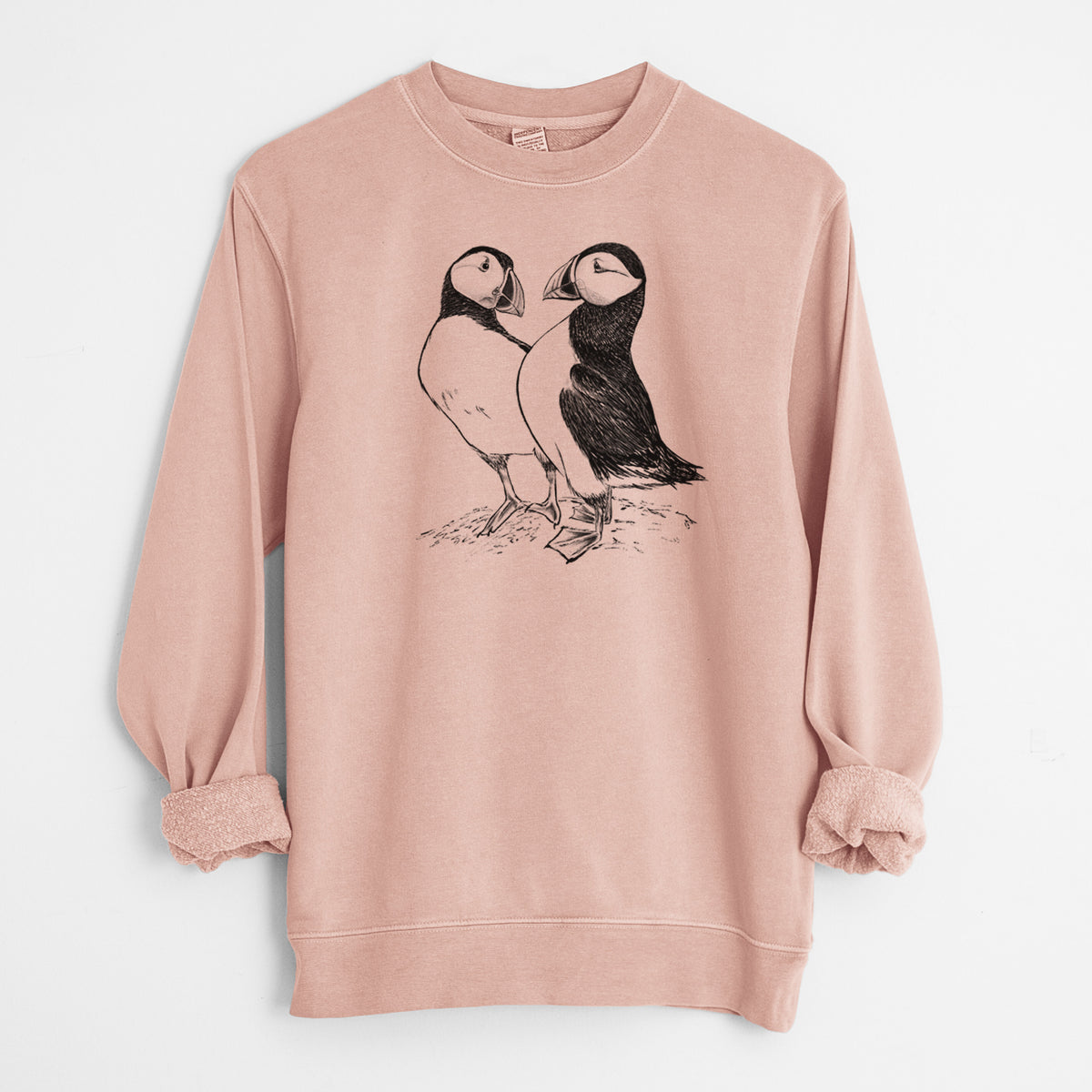 Atlantic Puffins Pair - Fratercula arctica - Unisex Pigment Dyed Crew Sweatshirt