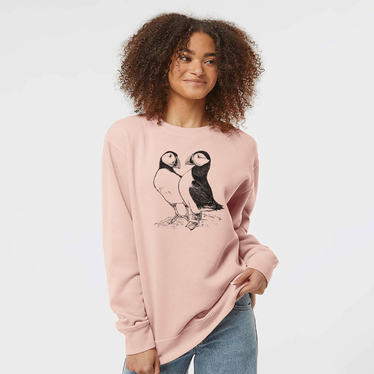 Atlantic Puffins Pair - Fratercula arctica - Unisex Pigment Dyed Crew Sweatshirt