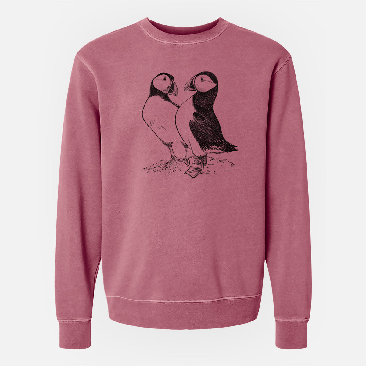 Atlantic Puffins Pair - Fratercula arctica - Unisex Pigment Dyed Crew Sweatshirt