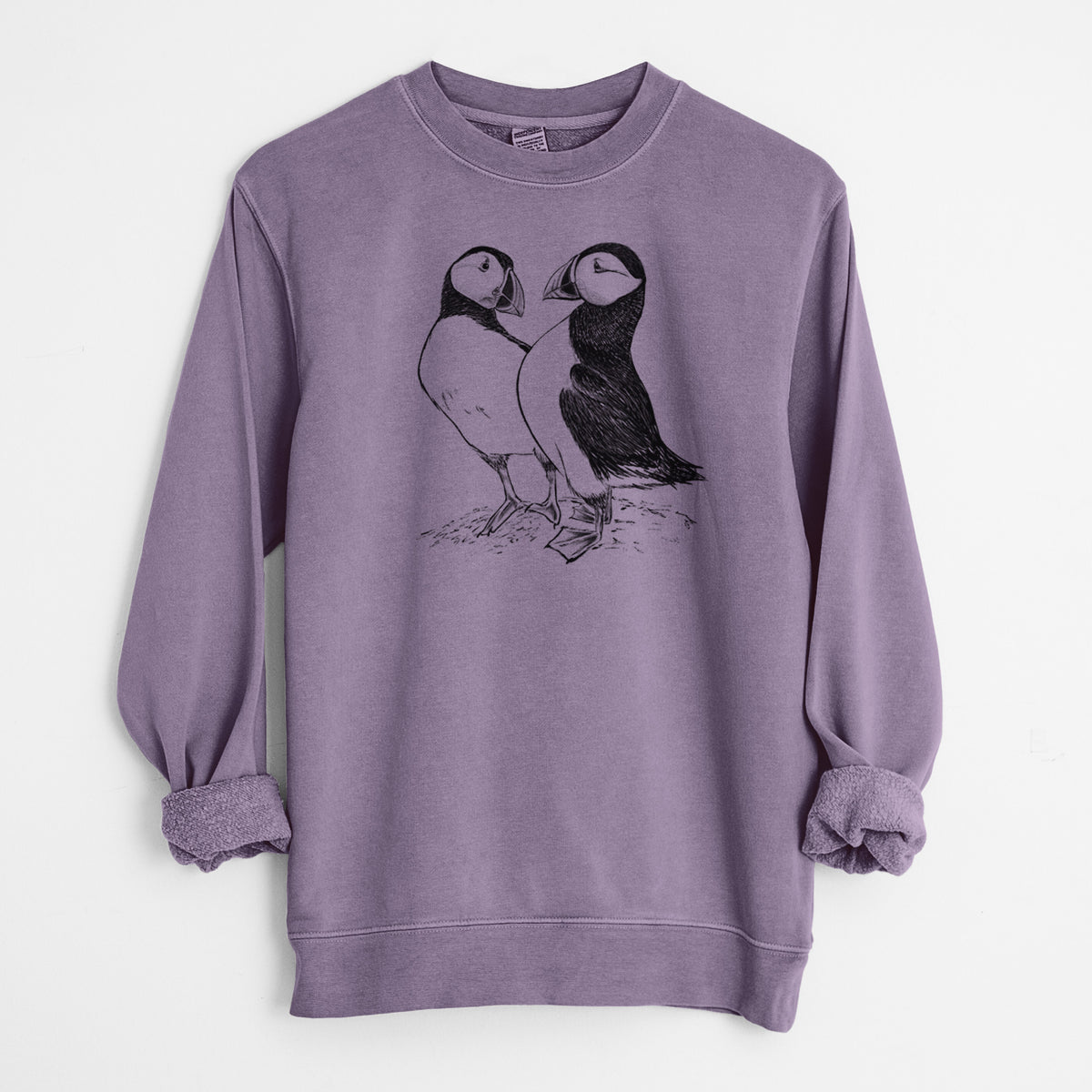 Atlantic Puffins Pair - Fratercula arctica - Unisex Pigment Dyed Crew Sweatshirt