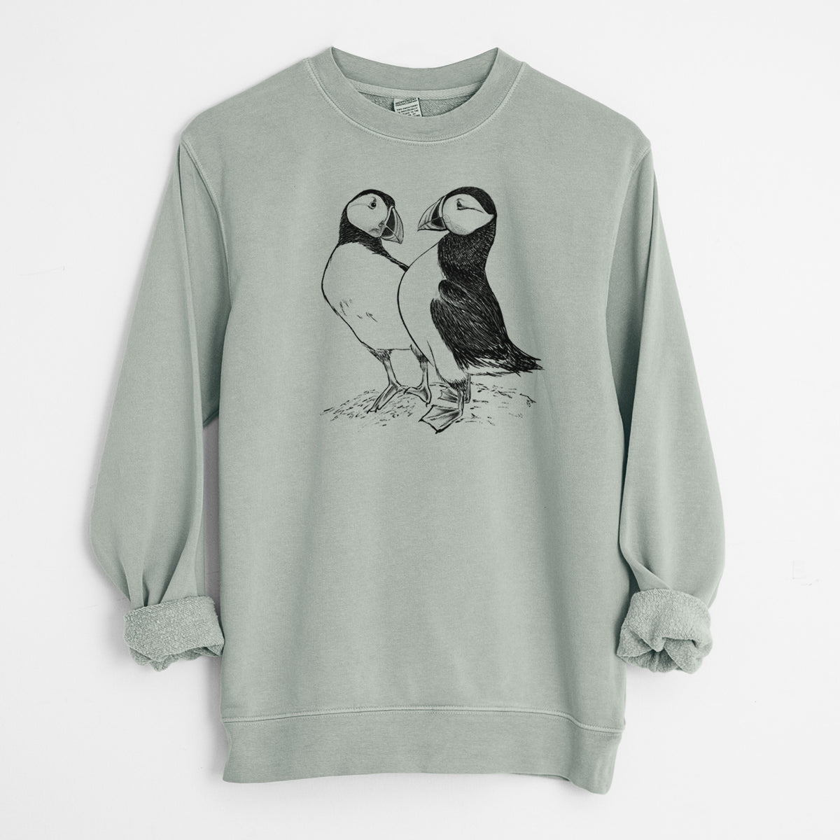 Atlantic Puffins Pair - Fratercula arctica - Unisex Pigment Dyed Crew Sweatshirt