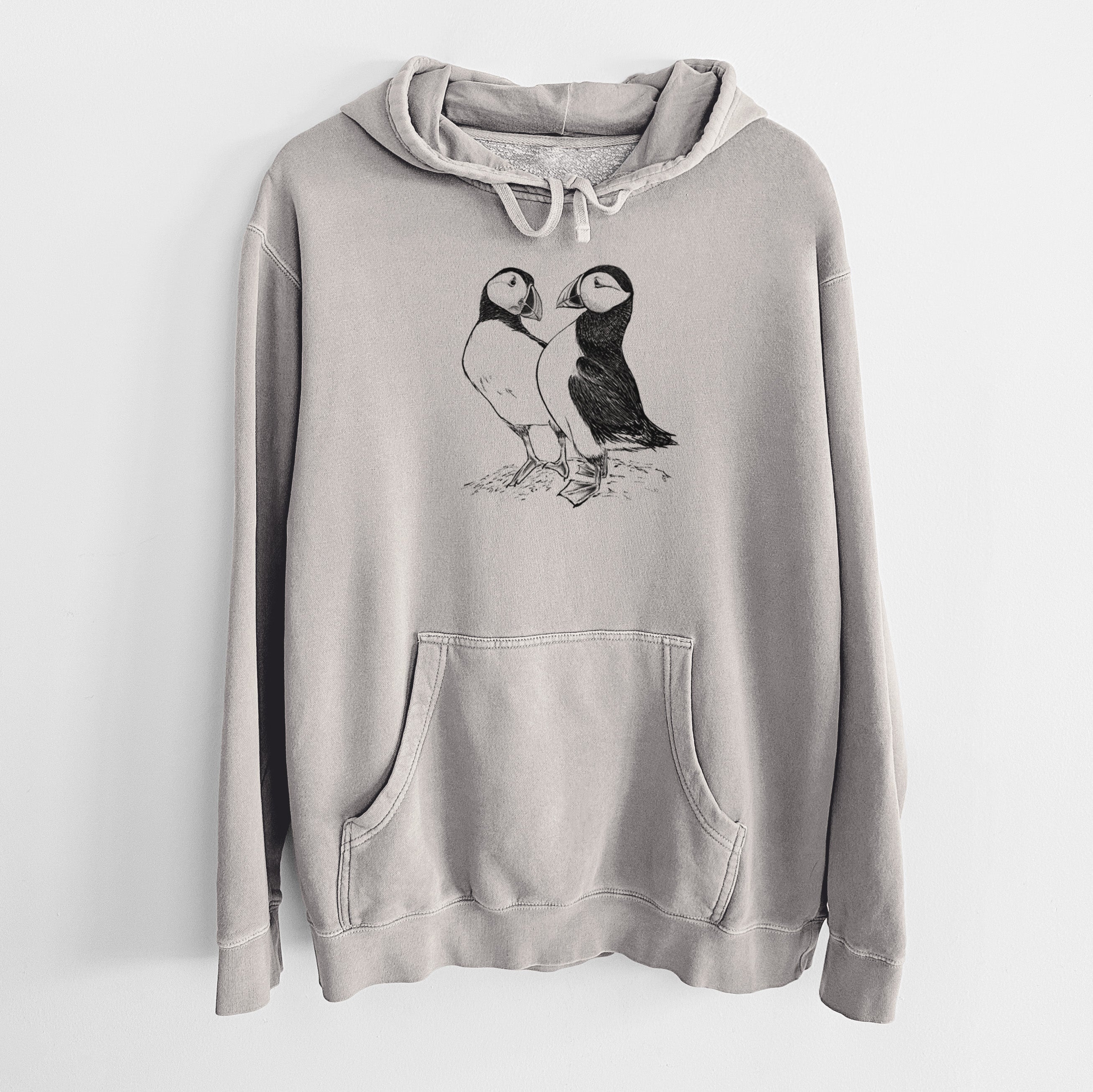 Atlantic Puffins Pair - Fratercula arctica - Unisex Pigment Dyed Hoodie