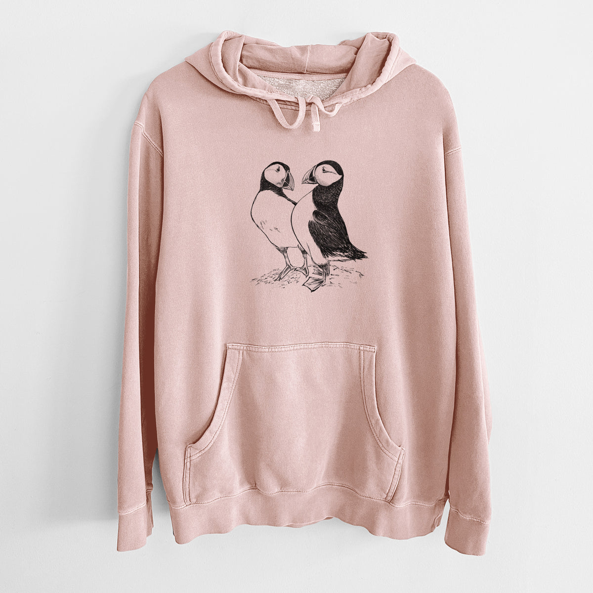 Atlantic Puffins Pair - Fratercula arctica - Unisex Pigment Dyed Hoodie