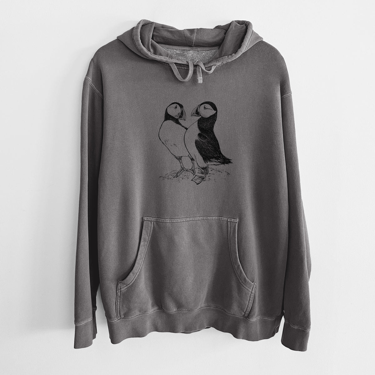 Atlantic Puffins Pair - Fratercula arctica - Unisex Pigment Dyed Hoodie